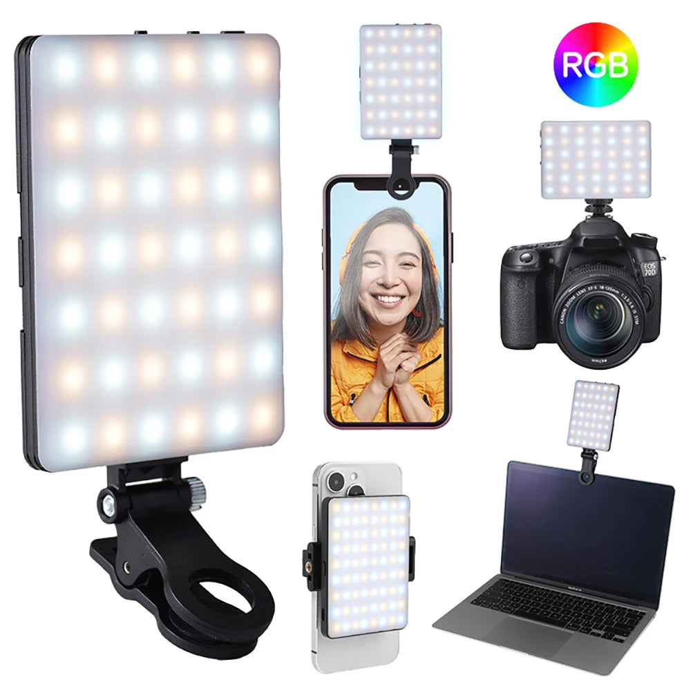 Mini Fill Light RGB LED Straight Pocket Video Photography Lighting Pocket Live Vlog Clip for Phone Iphone Ipad Laptop Camera