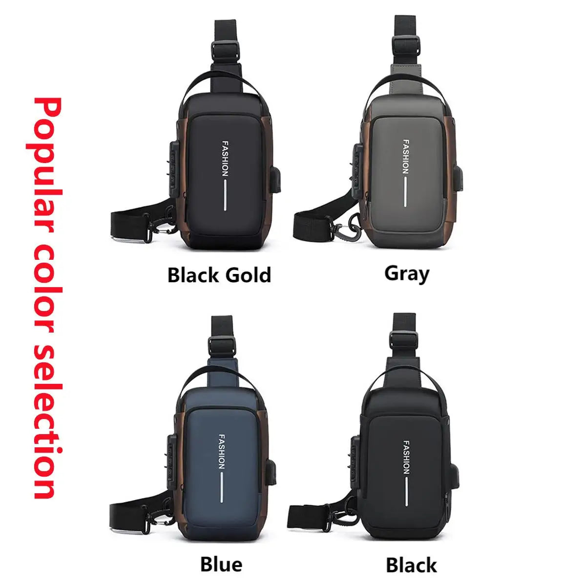 Men'S Anti-Theft Password Lock Chest Bag Multifunctional Waterproof Adjustable Shoulder Strap USB Charging Casual Crossbody Bag