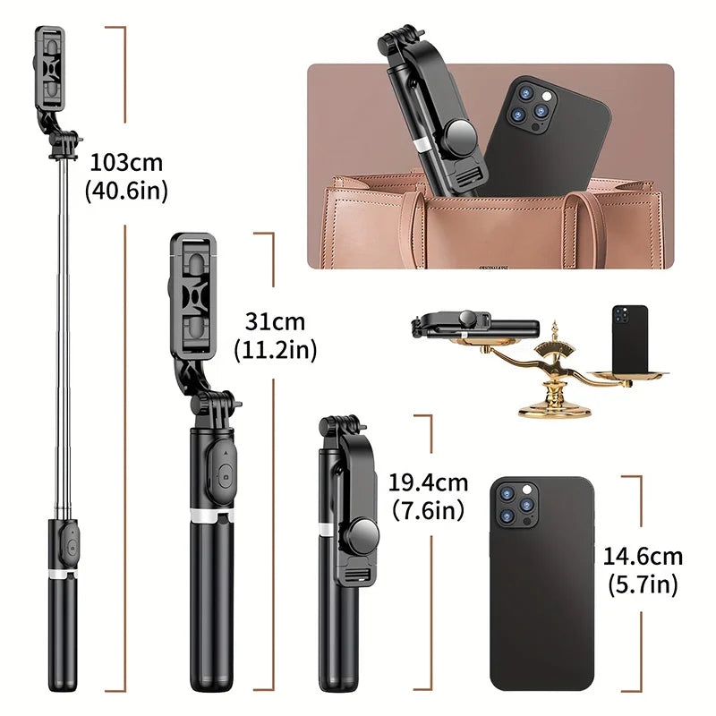 40 Inch Retractable Selfie Stick Professional Floor Tripod for Live Streaming, with Wireless Remote, 360° Rotation, Stable Anti-