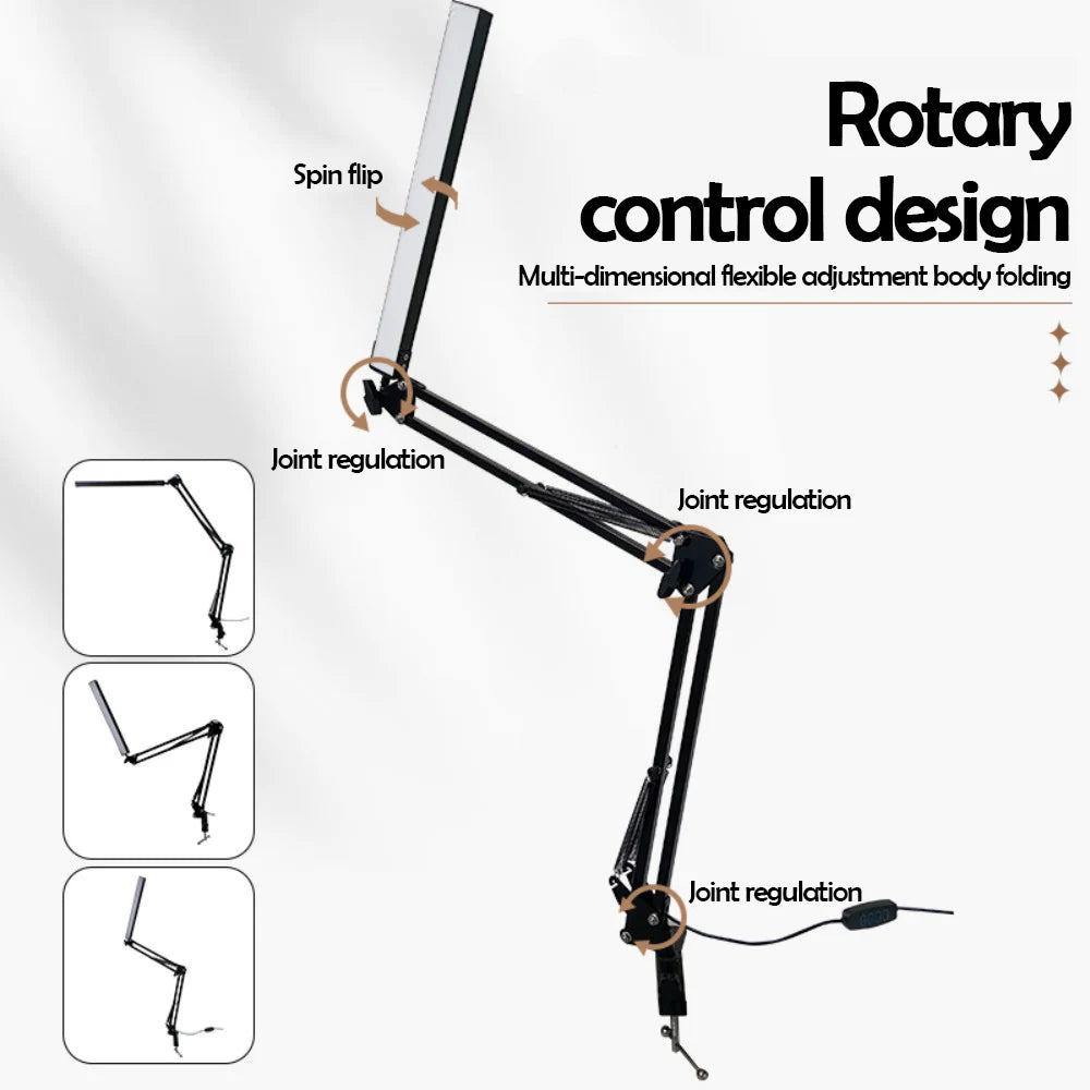 Home Folding Metal LED Desk Lamp 3 Colors Adjustable Eye Protection Clip on Desk Light for Living Room Reading Working Computers