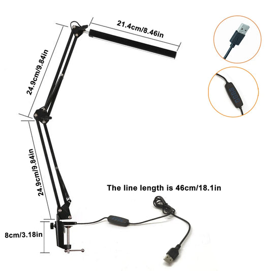 Home Folding Metal LED Desk Lamp 3 Colors Adjustable Eye Protection Clip on Desk Light for Living Room Reading Working Computers