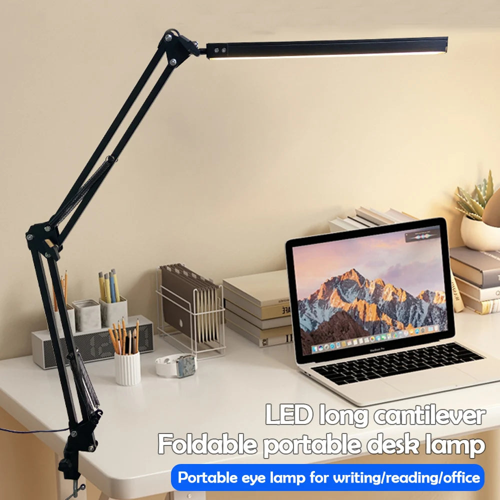 Home Folding Metal LED Desk Lamp 3 Colors Adjustable Eye Protection Clip on Desk Light for Living Room Reading Working Computers
