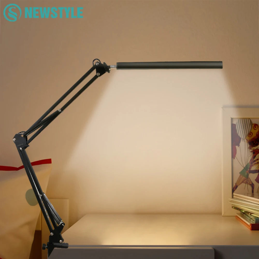 Home Folding Metal LED Desk Lamp 3 Colors Adjustable Eye Protection Clip on Desk Light for Living Room Reading Working Computers