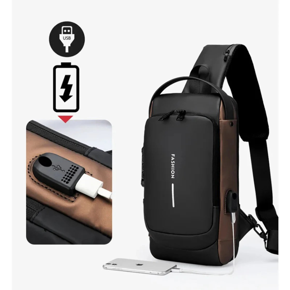 Men'S Anti-Theft Password Lock Chest Bag Multifunctional Waterproof Adjustable Shoulder Strap USB Charging Casual Crossbody Bag